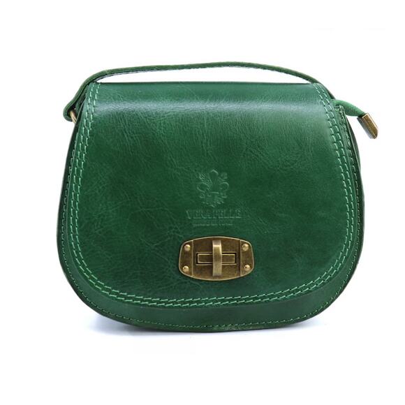 Vera Pelle Handbags - Vera Pelle Green Italian Leather Crossbody Bag Brass Hardware